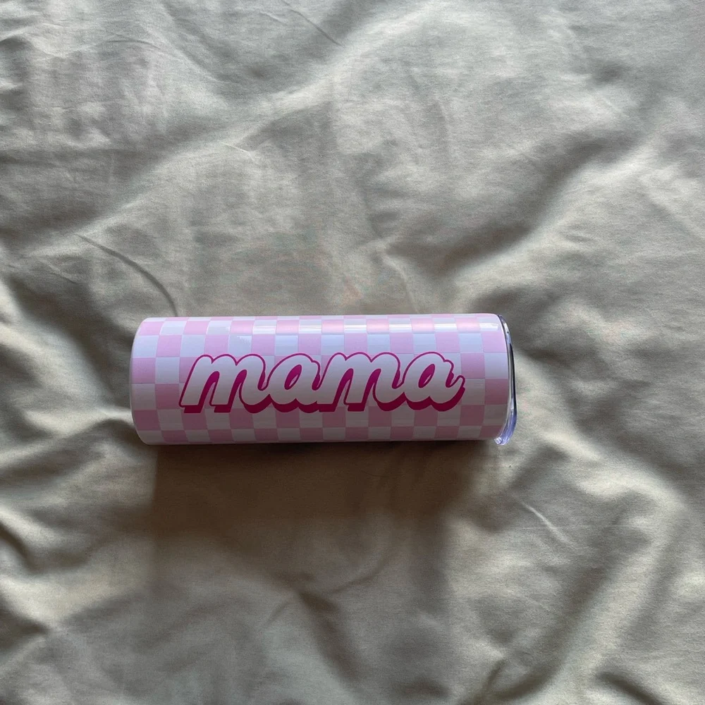 🦋3 for $10🦋 Pink Checkered 'Mama' Tumbler